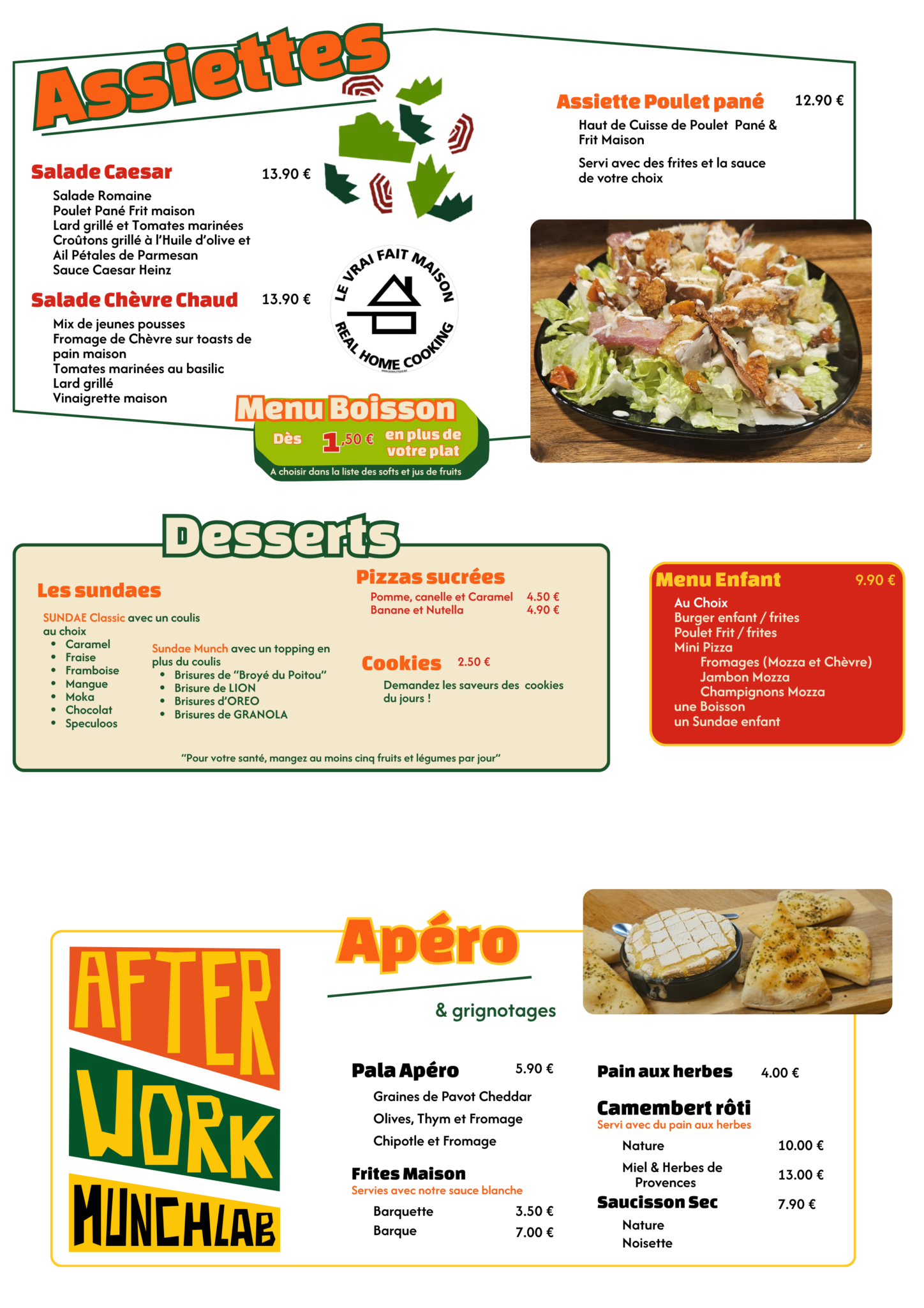 La carte des assiettes et des tapas -Munch - Fromage du restaurant Munch Lab (Pizza, Burger, Vin, Bière, Afterwork) près du Futuroscope à Chasseneuil-du-Poitou